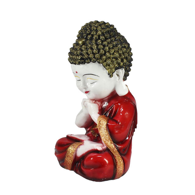 eCraftIndia Charming Red and White Resin Little Monk Buddha Statue
