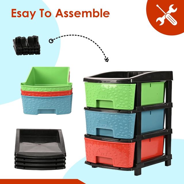 Kuber Industries 3-Tier Multipurpose Plastic Drawers Storage Organizer Rack | Multicolor