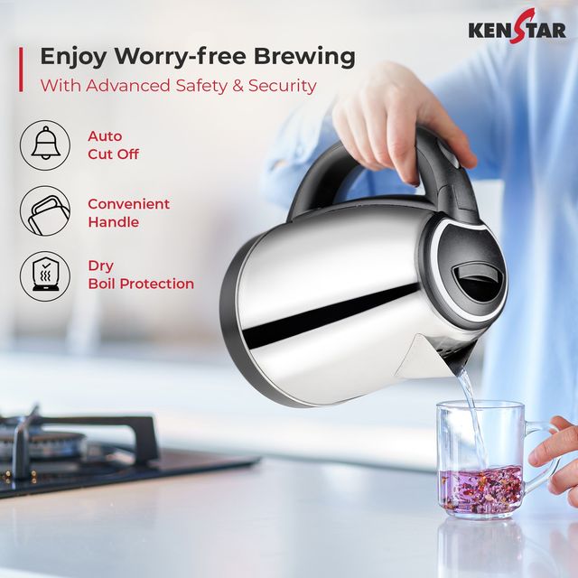 Kenstar Estella 1.6 L | Steel Electric Kettle (KKEST16F13SR0-DKA) | 1350 W | 230 v | 50 hz | AC