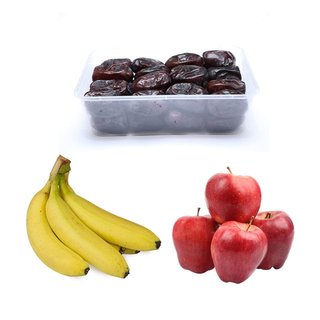 Banana Robusta (500gms), Apple Red Delicious(4pc) & Khari Foods Kimera Dates(400gms) Combo