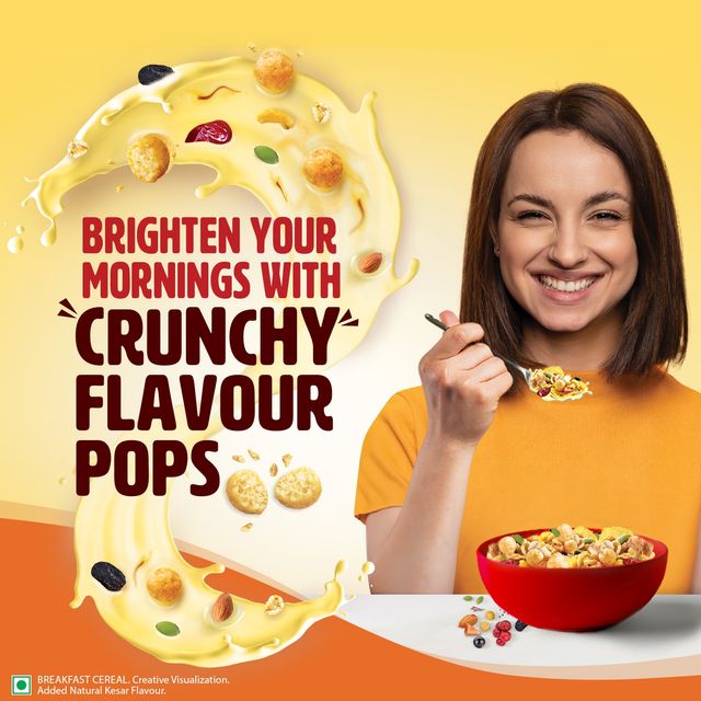 Saffola Muesli Kesar Crunch With Flavour Pops | 15 In 1 Fruit And Nuts | Seeds, Millet & More