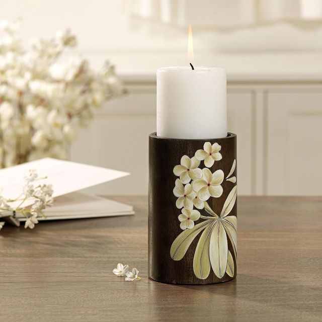 Ellementry Frangipani Wooden Candle Holder | Large