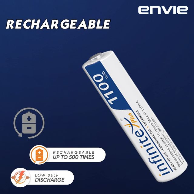 ENVIE (AAA11002PL) AAA Rechargeable Batteries, High-Capacity Ni-MH 1100 mAh, Low Self Discharge, Pre-Charged (Pack Of 2) For Camera, Toys