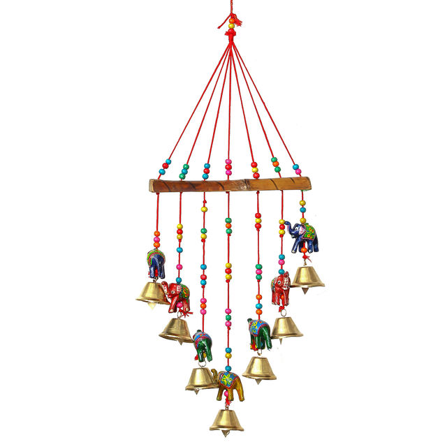 eCraftIndia Handcrafted Decorative Elephant Wall/Door/Window Hanging Bells