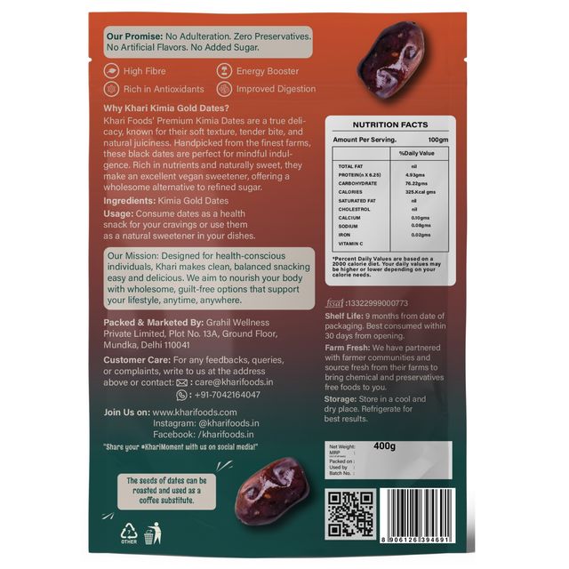 Khari Foods Kimera Dates(400gms) & Khari Foods Black Afghan Dates(200gms) Combo