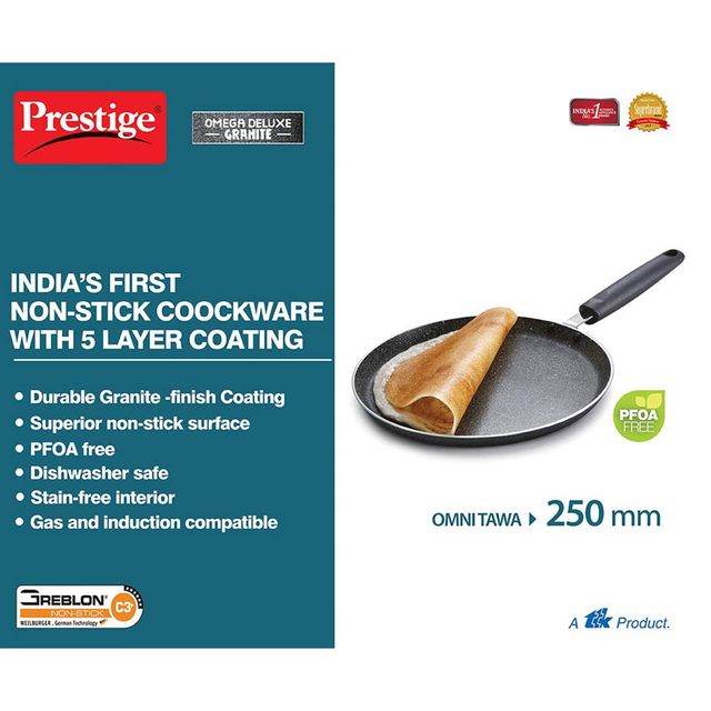 Prestige Omega Deluxe 25cm Granite Dosa Tawa|Non-Stick with 5 Layers Coating