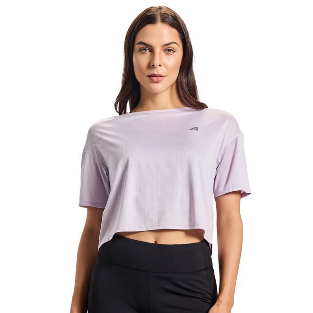 Boldfit Women's Cropped T-shirt Relax Fit Training Workout Quick Dry | Lilac - S