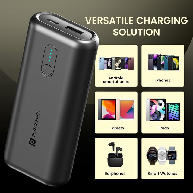 Portronics Power Pod 10K, 10000 Mah 22.5W Max Output Power Bank - Black