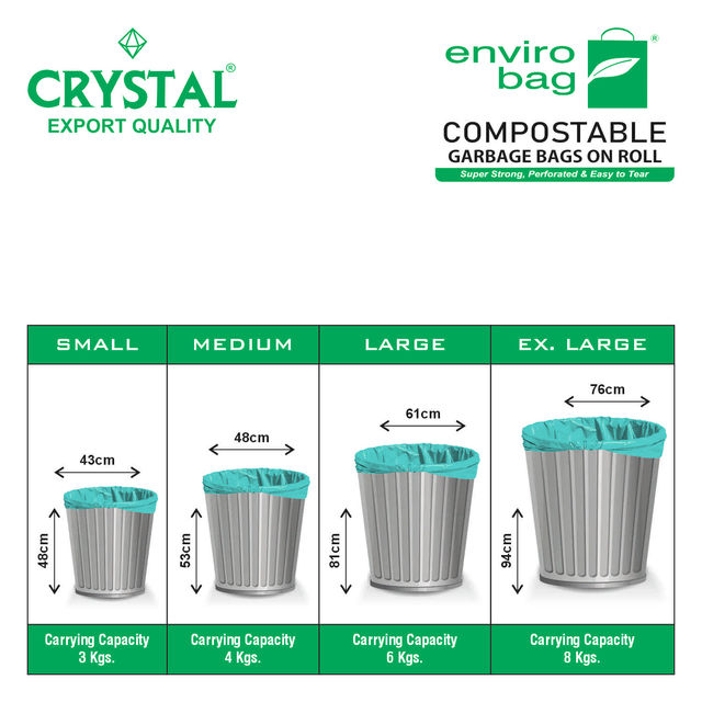 Crystal Large Garbage Bag 24x32 Compostable, Green Colour