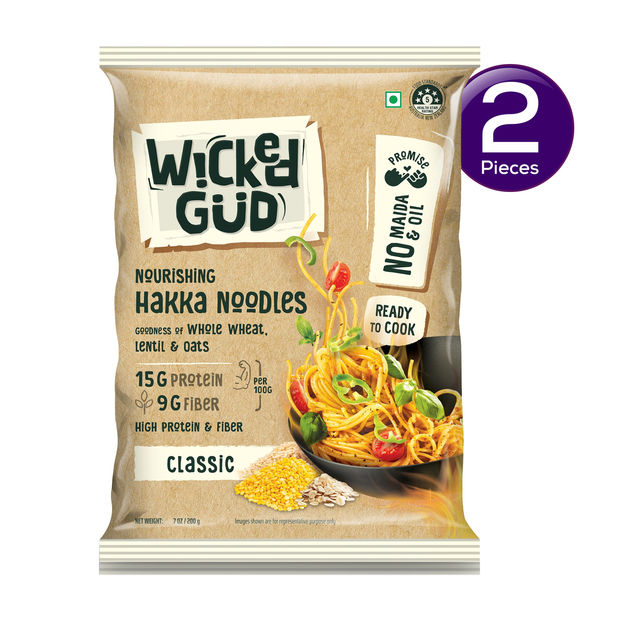 Wickedgud Multigrain Hakka Noodles | No Maida | No Oil | High Protein | High Fiber 200 g Combo