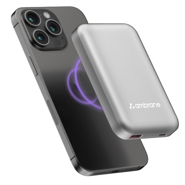 Ambrane 10000mah Magsafe Fast Wireless Charging Power Bank for Qi Enabled Devices (Snap, Silver)
