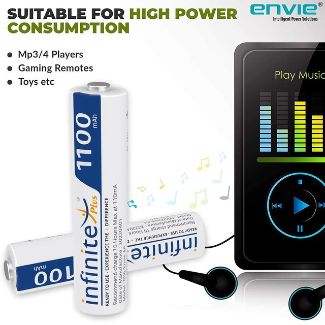 ENVIE (AAA11002PL) AAA Rechargeable Batteries, High-Capacity Ni-MH 1100 mAh, Low Self Discharge, Pre-Charged (Pack Of 2) For Camera, Toys