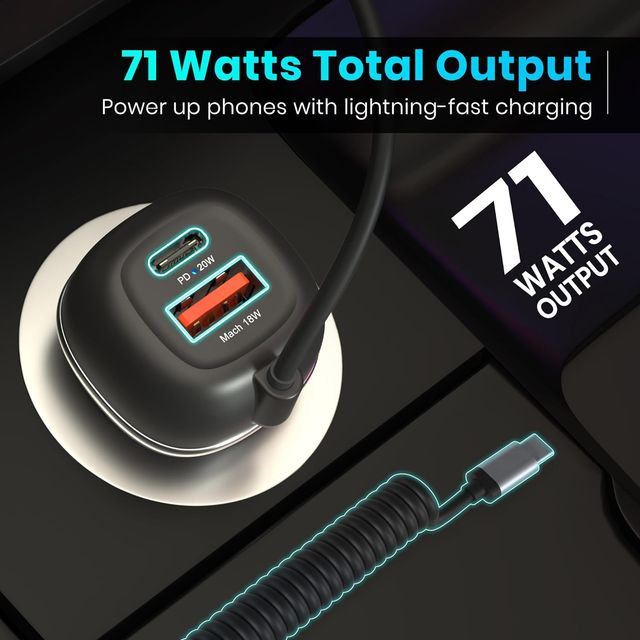 Portronics Car Power 1C 20W Car Charger With Triple Output- Black