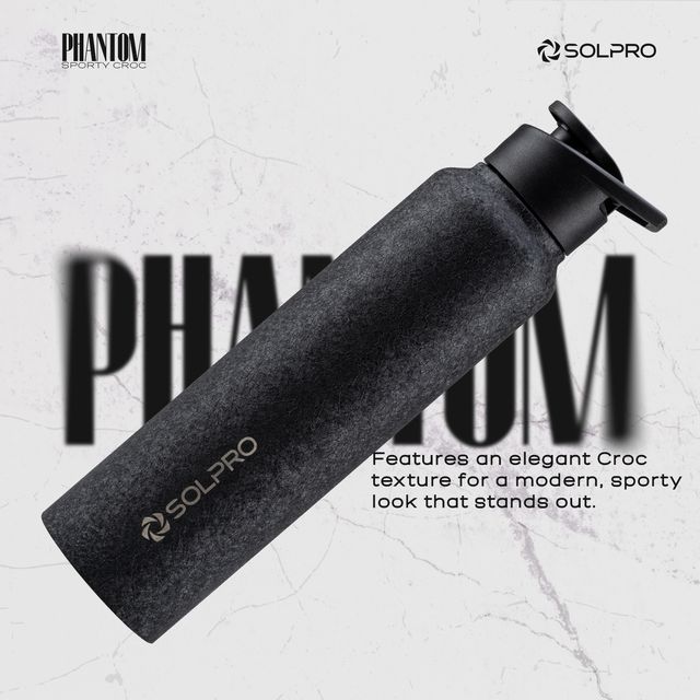Solpro Phantom Stainless Steel Water Bottle | Gym Bottle | Odor & Bpa Free | 1000 ml | Black