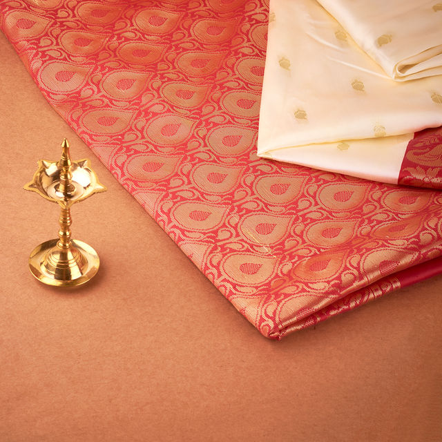 India Silk Emporium Banarasi Silk Saree | White With Red Border - Style 3