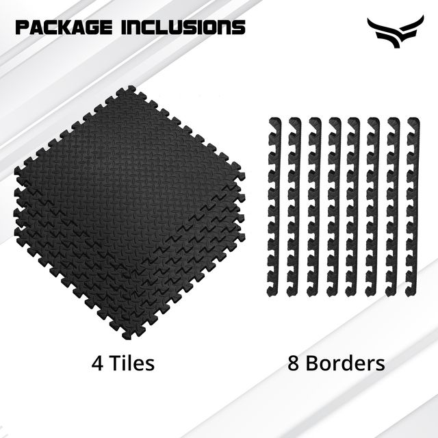 Xtrim Gym Puzzle Exercise Mat, EVA Foam Mat, Interlocking Tiles, for Home & Kids Area |Black