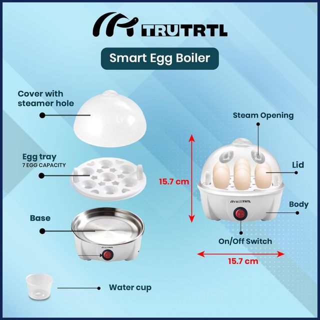 truTRTL Smart Instant Egg Boiler Machine 350 Watts| Boil upto 7Eggs (Hard| Medium| Soft) White