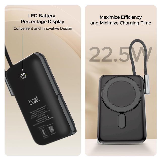 boAt 10000 mAh Magnetic Wireless Power Bank w/ 15W Wireless Charging - PB330 MagnaCharge (Black)