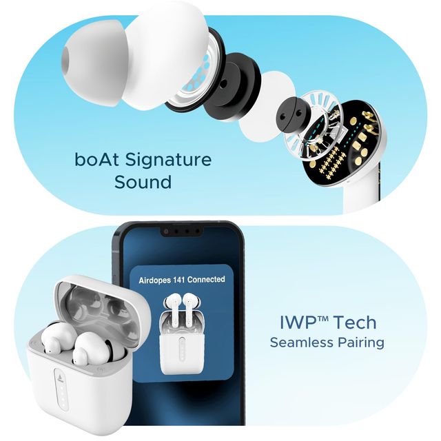 boAt Airdopes 141 TWS Earbuds w/ 42H Playtime, BEAST Mode for Gaming & ENx Tech (Pure White)