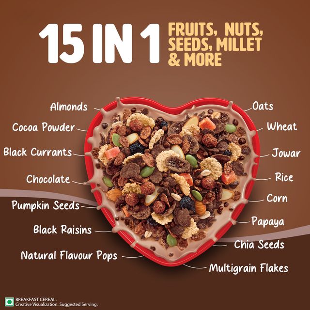 Saffola Muesli Choco Crunch With Flavour Pops 15 In 1 Fruit And Nuts