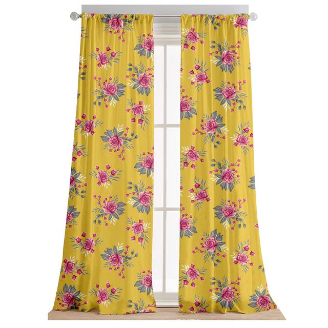 Lushomes Semi-Sheer Door Curtains - Yellow Flowers | 7 ft | 57 x 84 inch
