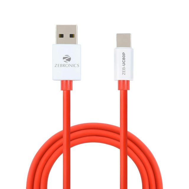 Zebronics Uc80P Usb - Type C Cable 80 Watts Rapid Charging Charge & Sync 1 Meter - White And Red