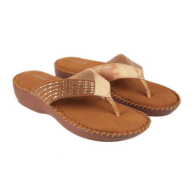 Mochi Women Antique Gold Color Heel Slip On Ethnic | Size UK 6 | 44-1675