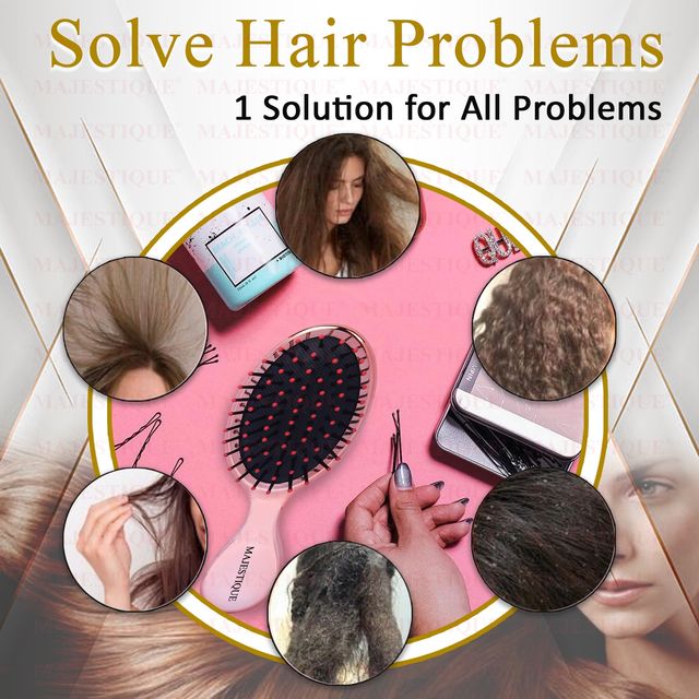 Majestique Mini Detangler Hair Brush - Massage Paddle for Adults & Kids | Color May Vary