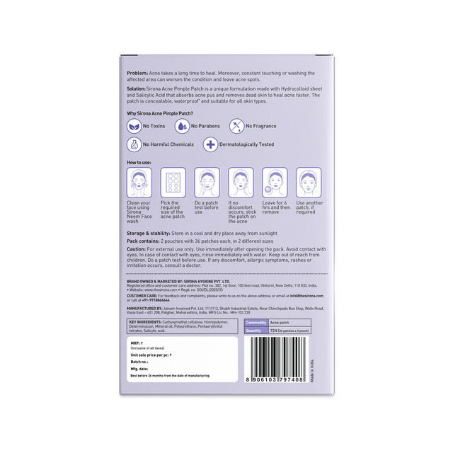 Sirona Acne Pimple Patch For Face For All Skin Types