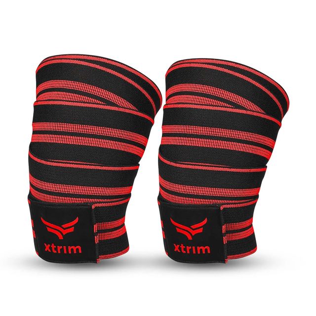 Xtrim Knee Wrap for Sports, Squats, and Heavy Lifting, Washable Fabric - Red