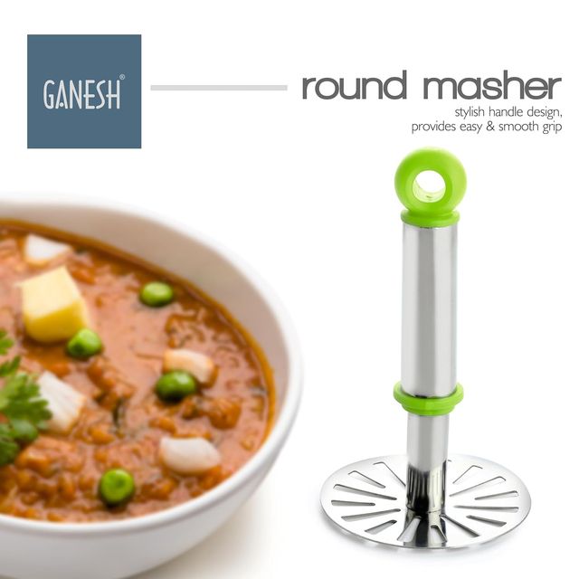 Ganesh Stainless Steel Potato Crusher Vegetable Smasher Pav Bhaji Masher With Handle - Assorted