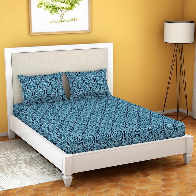 Welspun Double Bedsheet With 2 Pillow Covers 220 X240 Cms / 43 X68 Cms (Dark Blue)