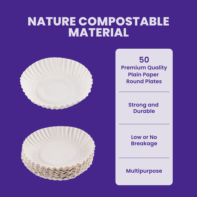 BAY6 Plain Paper Plate - 7 Inch - Pack of 50