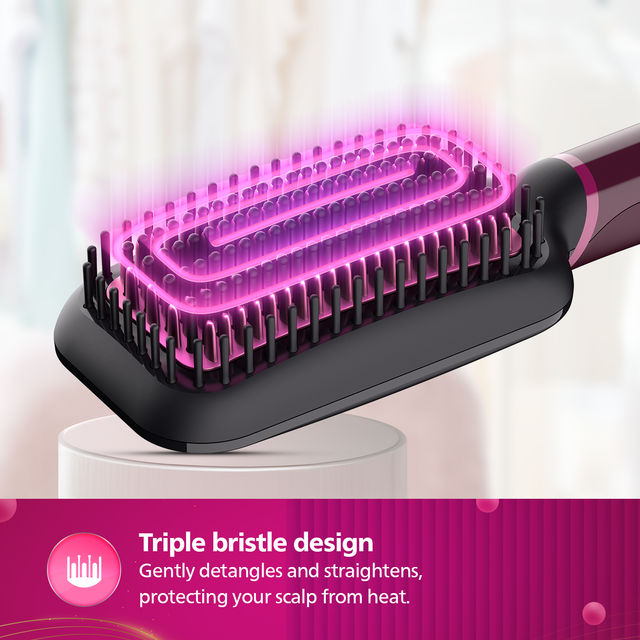 Philips Hair Straightener Brush|Naturally Straight Hair in 5 Min|Thermoprotect Technology BHH730/00