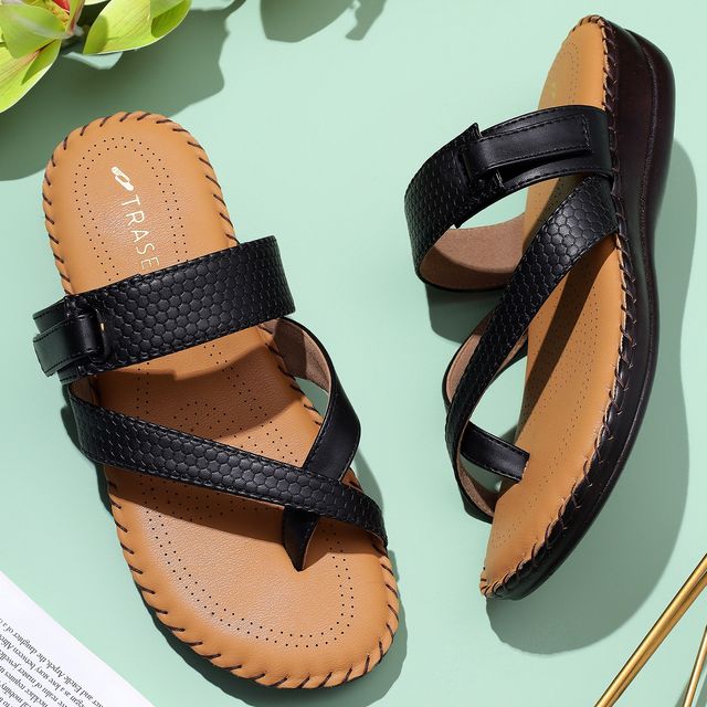 Trase Sleek Ortho Slippers For Womens - Black | 5 UK