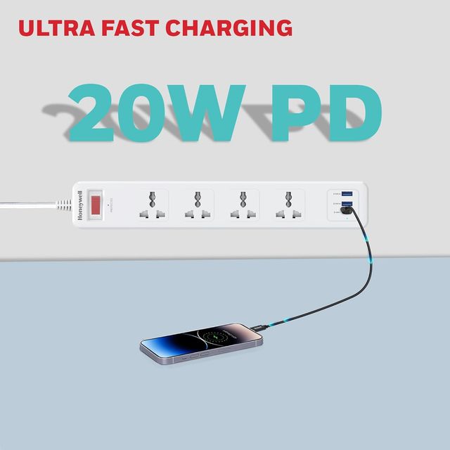 Honeywell 4 Outlet Surge Protector With 1Xtype C With Pd & 2Xusb
