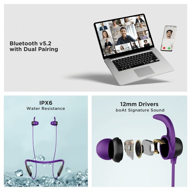 boAt Rockerz 255 Neo Bluetooth Wireless in Ear Earphones with Mic with Enx- Tech(Purple Haze)