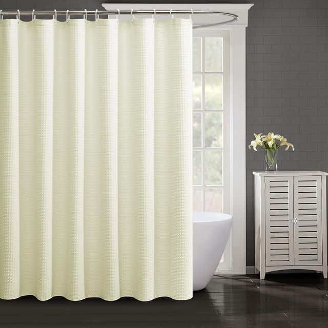 Lushomes Shower Curtain - Cream | Waffle Weave | 12 C-Ring Hooks | Non-PVC | 72 x 78 inch