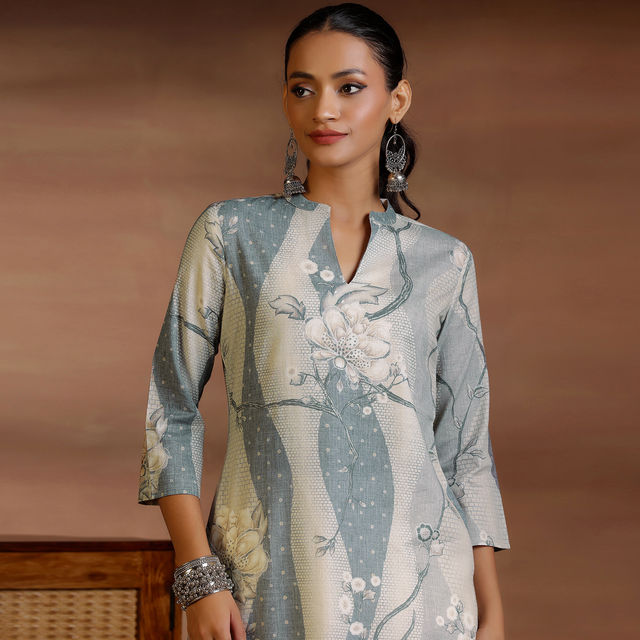 Libas Women's Printed Cotton Blend Straight Kurtis | 58157O 58157OL | Off White - L