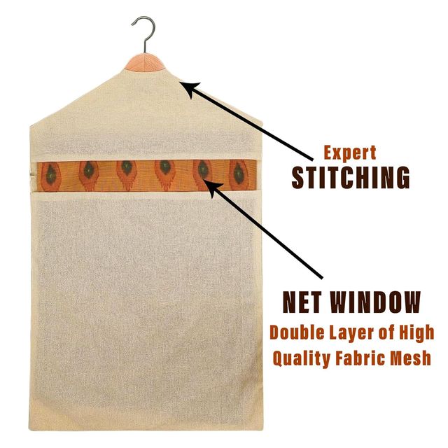 Kuber Industries Cotton Mesh Window Hanging Saree Bag with Zip|Pack of 10|Cream