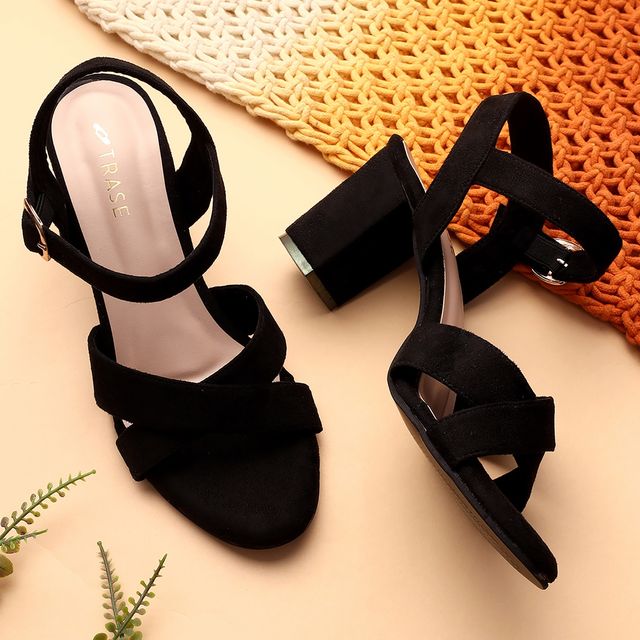 Trase Block Heels Sandals For Women - Black | 7 UK