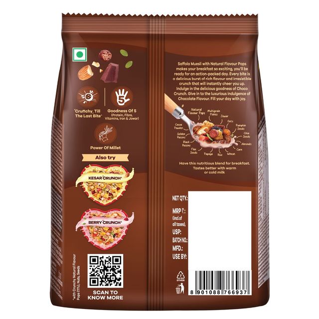 Saffola Muesli Choco Crunch With Flavour Pops 15 In 1 Fruit And Nuts