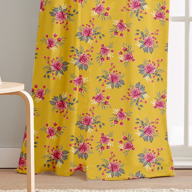 Lushomes Semi-Sheer Door Curtains - Yellow Flowers | 7 ft | 57 x 84 inch