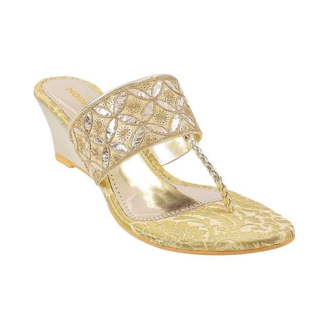 Mochi Women Gold Color Heel Slip On Ethnic Size UK 8 (35-4720)