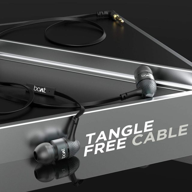 boAt Bassheads 200 in ear Earphones w/ Super Extra Bass, One Button Mic & Tangle Free Cable (Black)