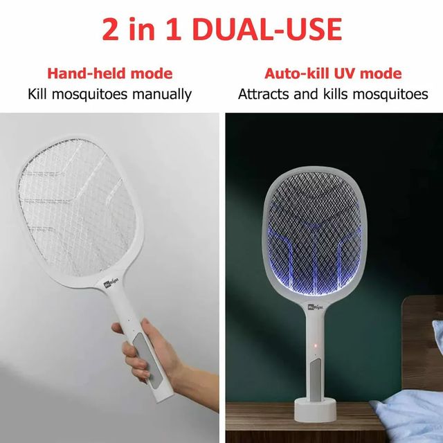 Mr. Right 2-in-1 Mosquito Racket | Ce Certified | Night Hands-free Mode With Uv Light