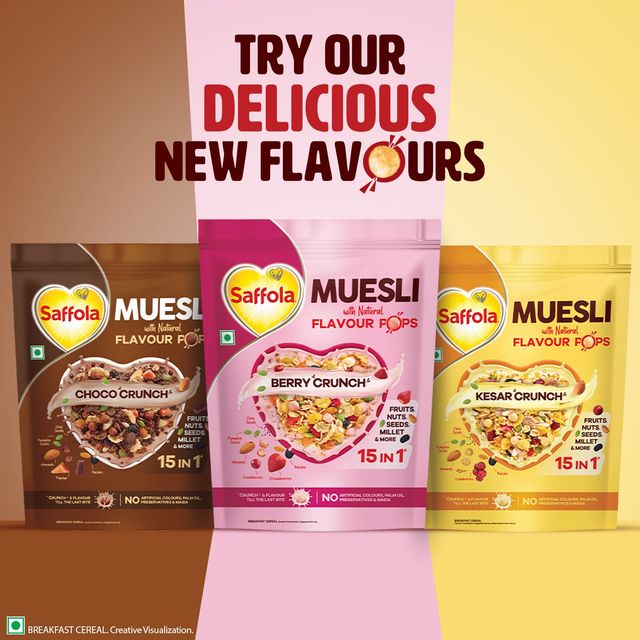 Saffola Muesli Berry Crunch With Flavour Pops 15 In 1 Fruit And Nuts