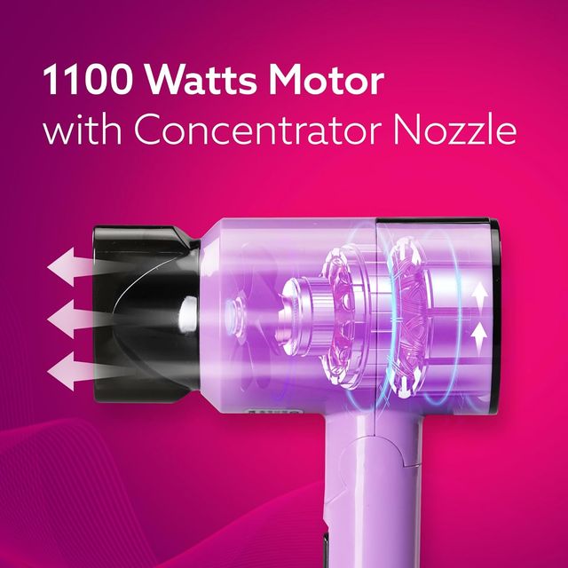 Agaro Hair Dryer 1100 Watts, 2 Heat Speed And Cool Mode, Foldable (Compact In Size)
