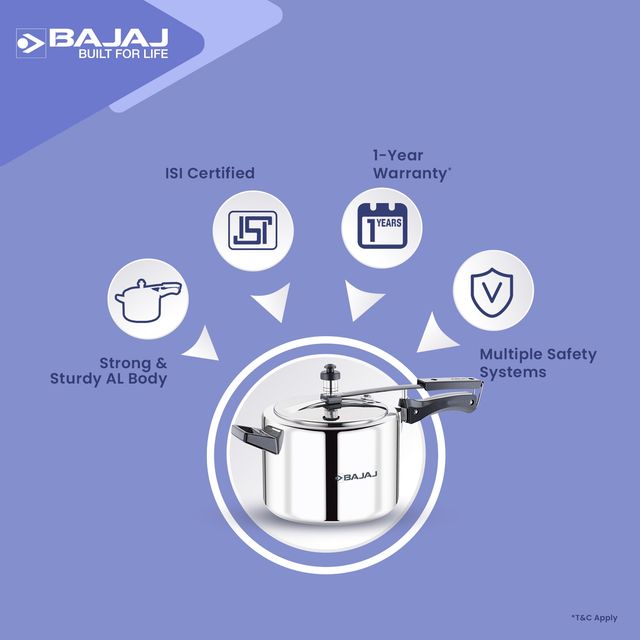 Bajaj 5 Liter Inner Lid Aluminium Pressure Cooker New Shakti IlPiece