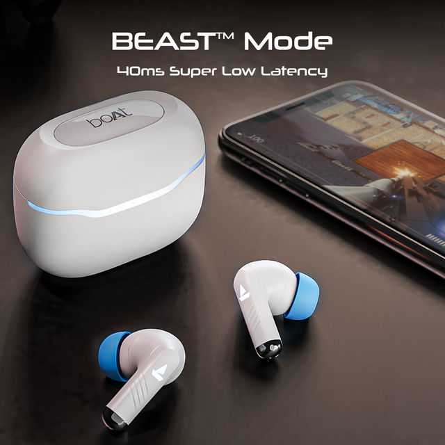 boAt Immortal 125 TWS Earbuds for Gaming w/ 40H Playtime, BEAST Mode & RGB LEDs (White Sabre)